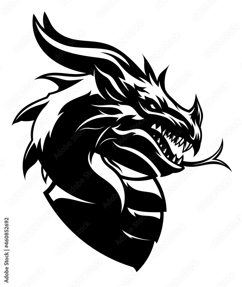 Dragon head black and white Stock Vector | Adobe Stock