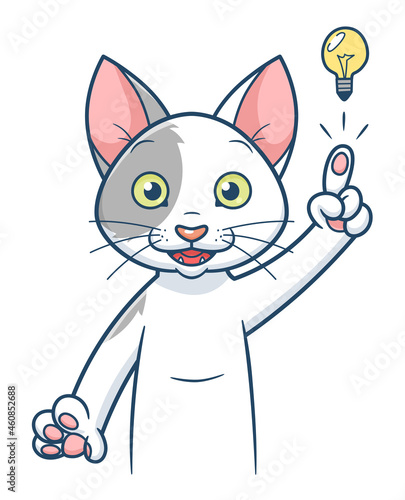 Cartoon cat having an idea and gesturing finger up. 