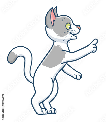 Cartoon cat pointing finger to something