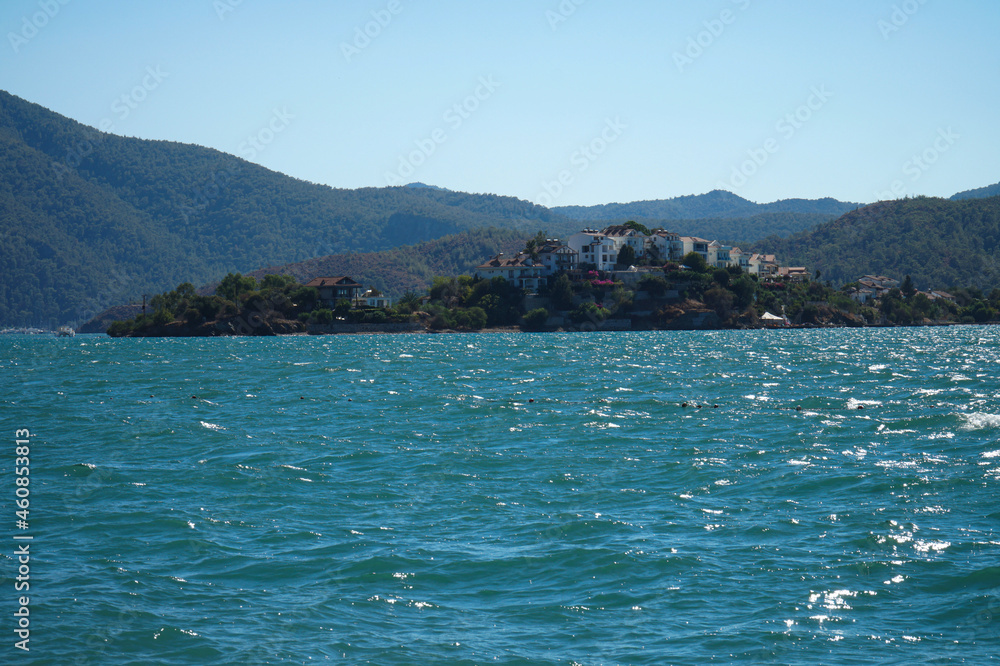 Mountain and sea view from Calis beach in Fethiye.
