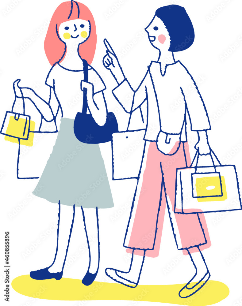 ショッピングを楽しんでいる笑顔の若い女性2人