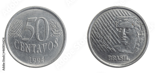 Brazil fifty centavos coin on a white isolated background