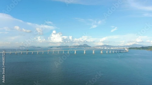 Hong Kong Zhuhai Macau Bridge on a beautiful day, wide angle aerial view. photo