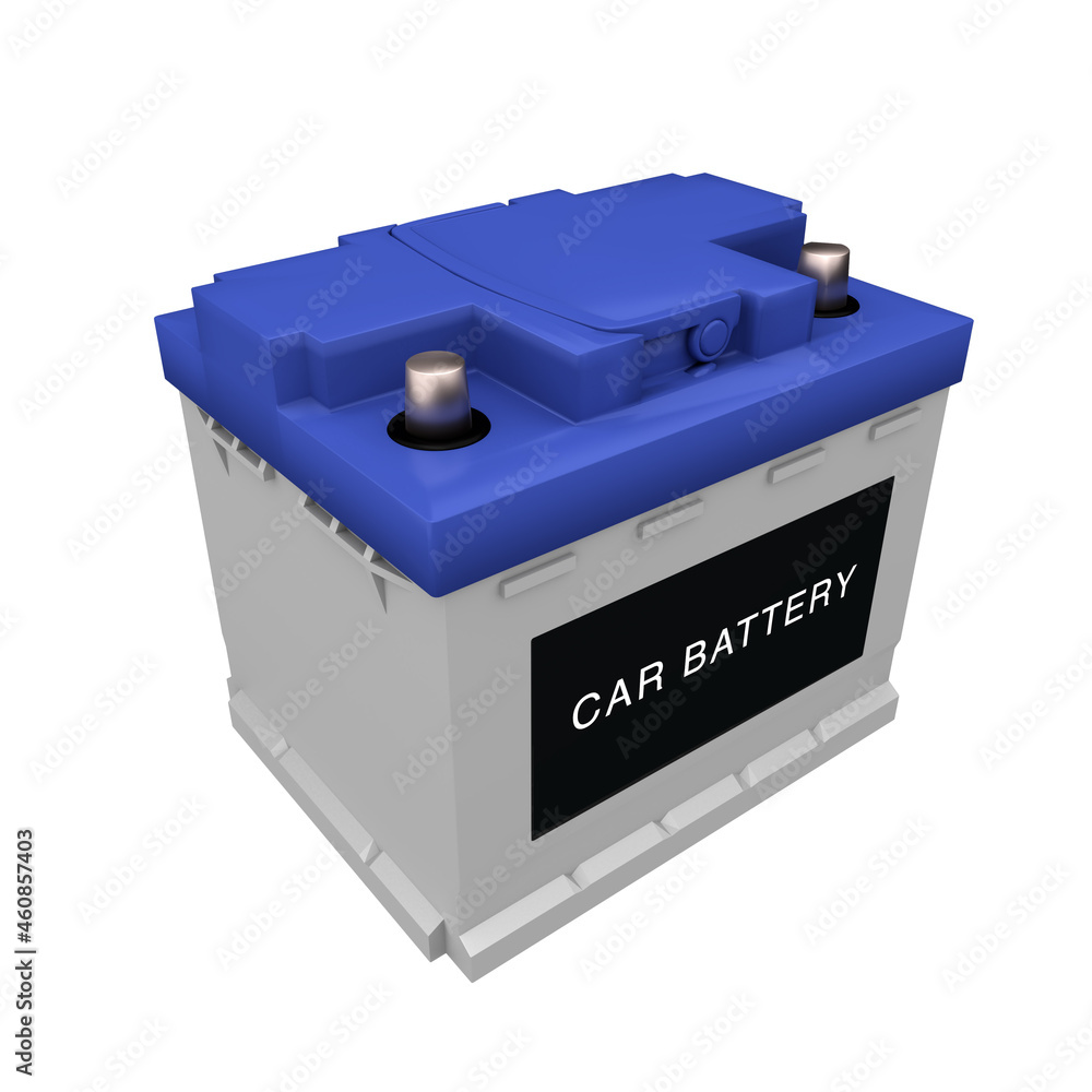 Car battery with abstract label isolated on white background. 3d rendering Car battery with abstract label isolated on white background. 3d rendering
