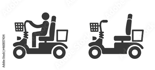Mobility scooter - elderly person drives mobility scooter - vector icon illustration on white background