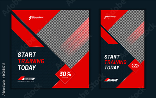 Fitness or GYM club promotional social media post design vector, modern bodybuilding club social media template