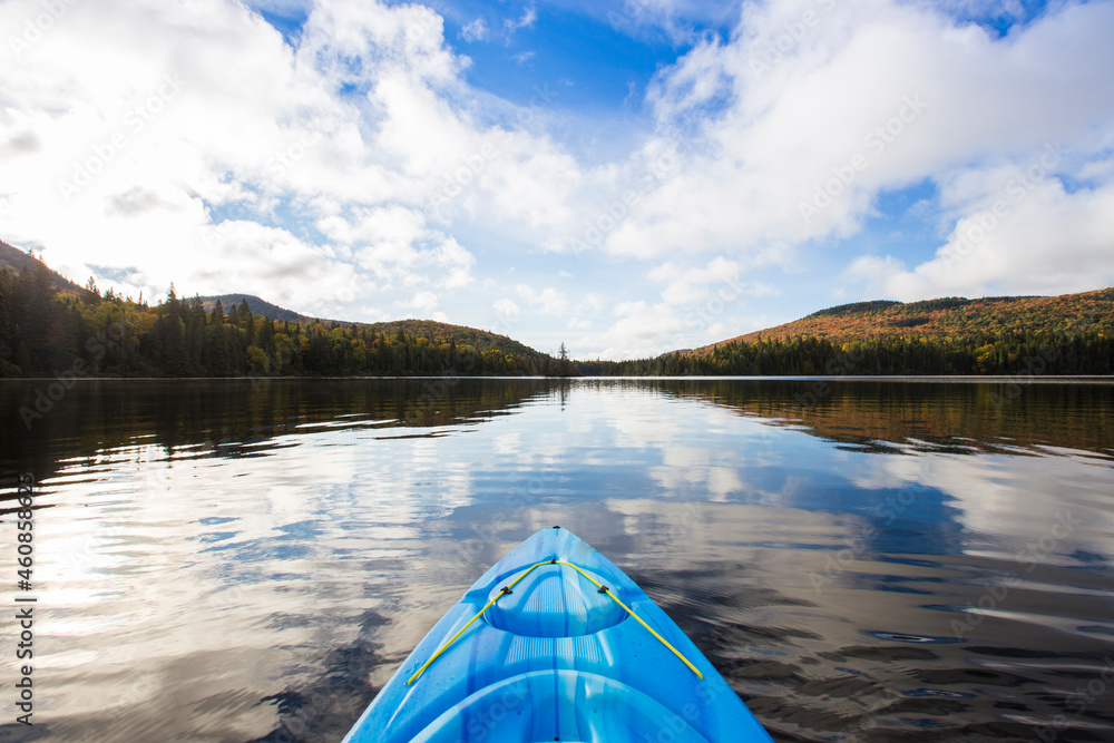 Kayaking in Canadian autumn, Mont Tremblant national park Kayaking in Canadian autumn, Mont Tremblant national park