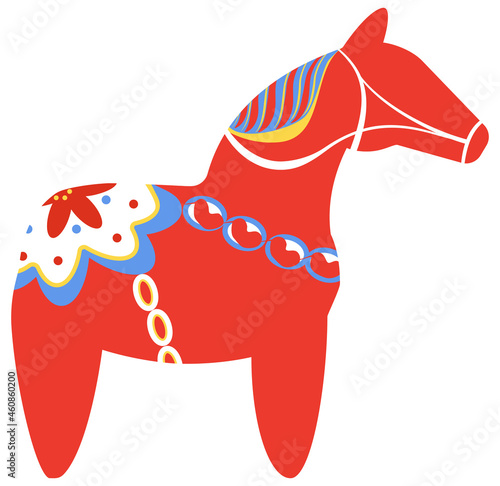 National symbol of Sweden red wooden Dala horse from Dalarna. Vector flat illustration photo