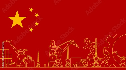 Flag of China and cargo port relative icons