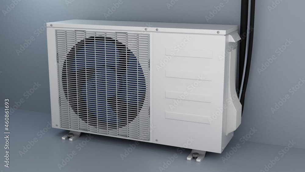 installed outdoor unit of the air conditioner. 3d render installed outdoor unit of the air conditioner. 3d render