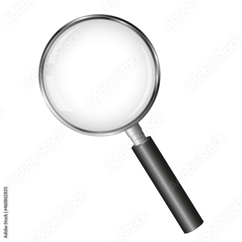 realistic magnifying glass with transparent lens isolated on white background, vector illustration