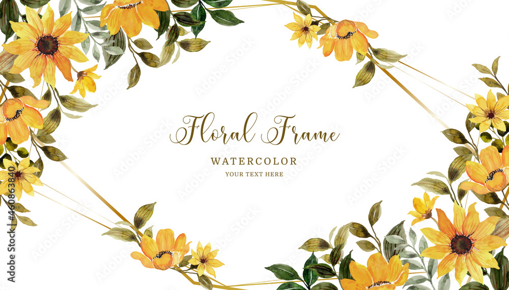 Yellow flower frame background with watercolor Stock Vector Adobe Stock