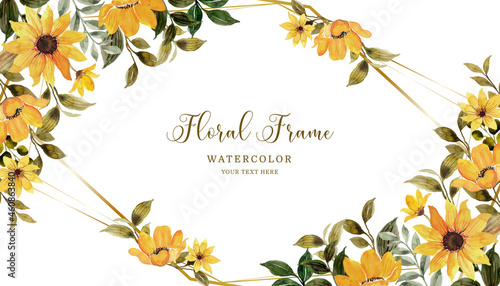Yellow flower frame background with watercolor