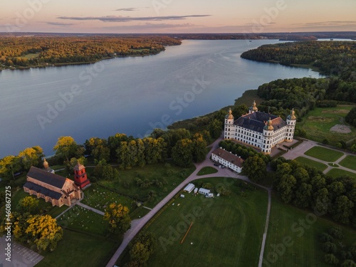 Skokloster Castle at Sunset by Drone in Sweden photo