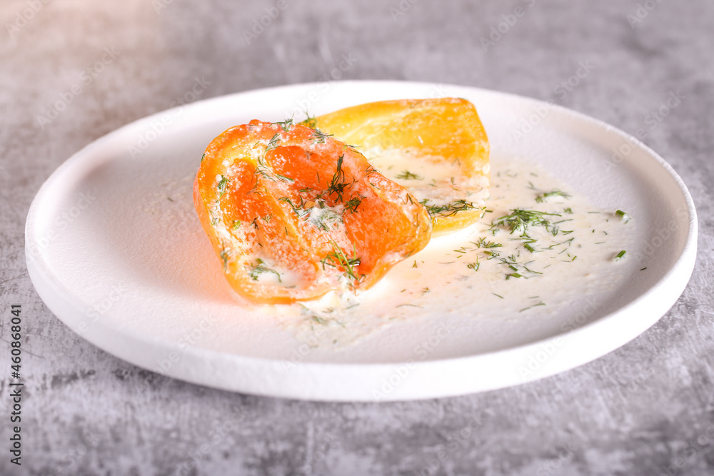bulgarian pepper in cream and spices bulgarian pepper in cream and spices