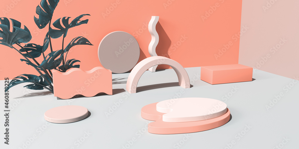 Abstract 3D render of geometric shapes and podiums Abstract 3D render of geometric shapes and podiums