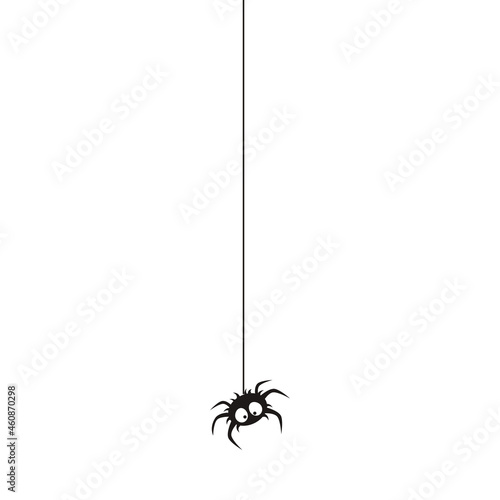 Cute Black Small Spider Hanging on String Vector Illustration