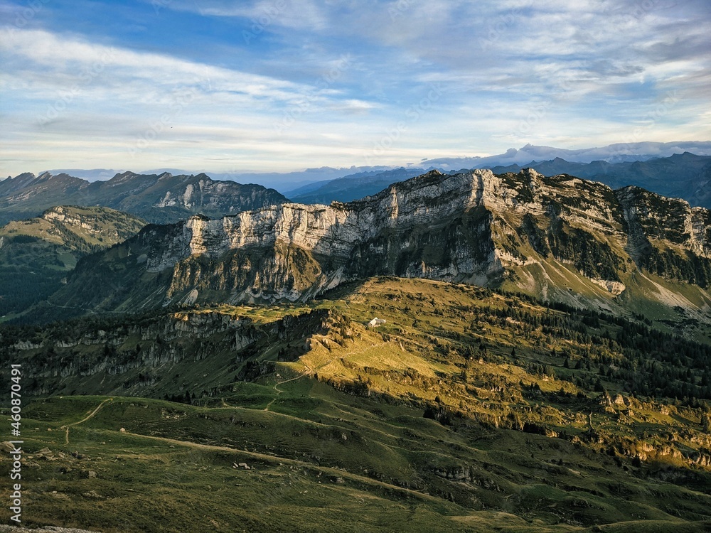 autumn mood on a rural alp in the canton of st.gallen. Hike to the mountain Speer above Amden. Nice hiking weather.