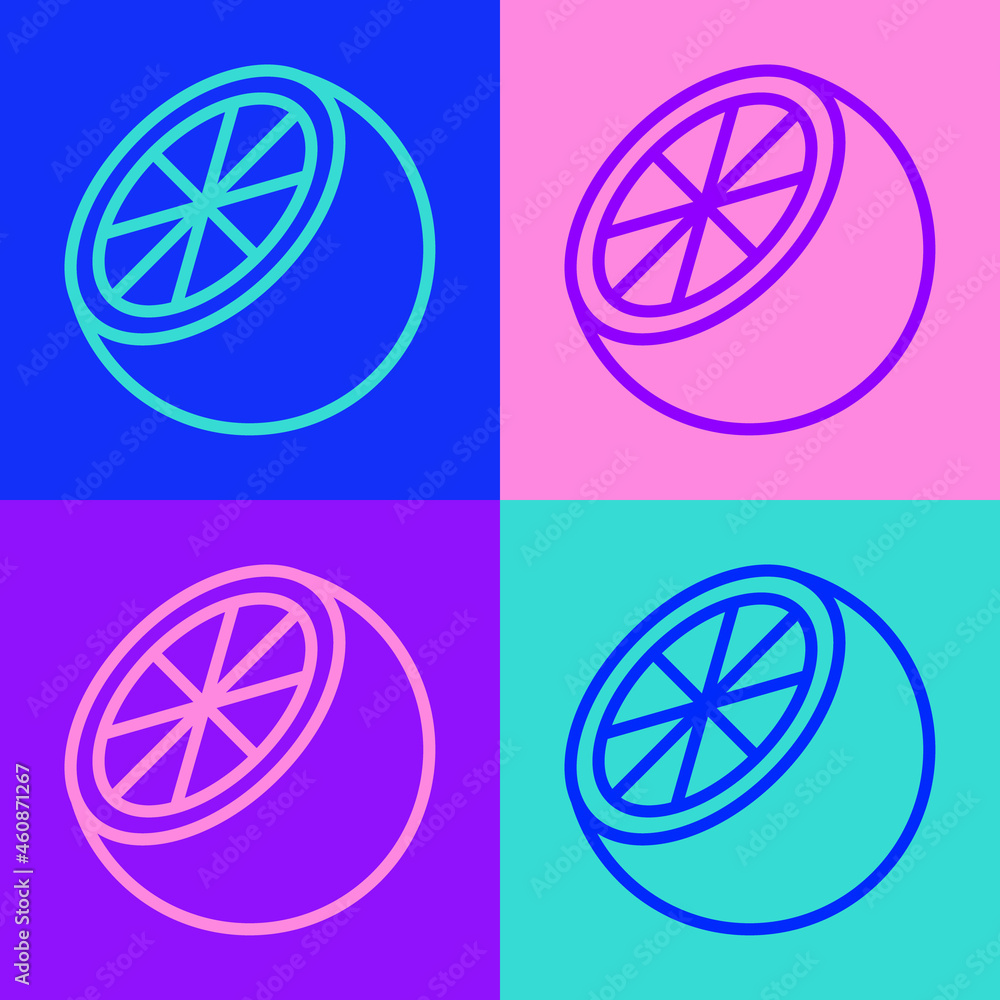 Pop art line Orange fruit icon isolated on color background. Vector Pop art line Orange fruit icon isolated on color background. Vector