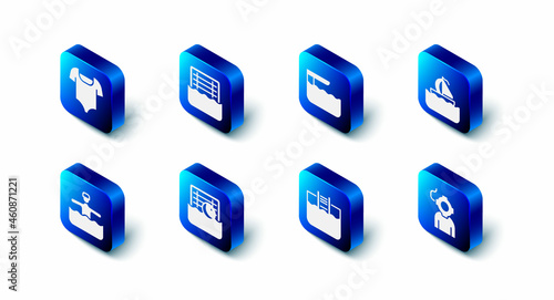 Set Water polo, Diving board or springboard, Yacht sailboat, Aqualung, Swimming pool with ladder, gymnastics and Swimsuit icon. Vector