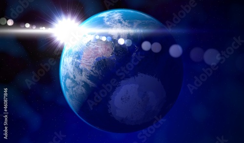 Earth - view from space at Australia side  sun glare. Elements of this image furnished by NASA - 3D illustration