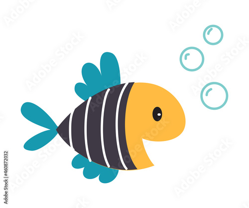 Cute Little Fish as Sea Animal in Striped Vest Floating Underwater Vector Illustration