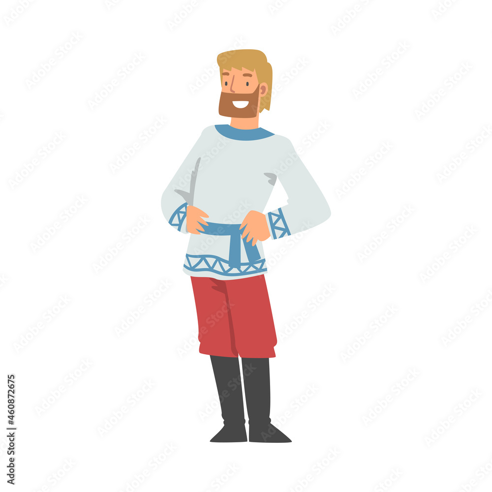 Slav or Slavonian Bearded Man Character in Ethnic Clothing Vector Illustration