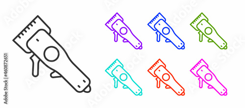 Black line Electrical hair clipper or shaver icon isolated on white background. Barbershop symbol. Set icons colorful. Vector