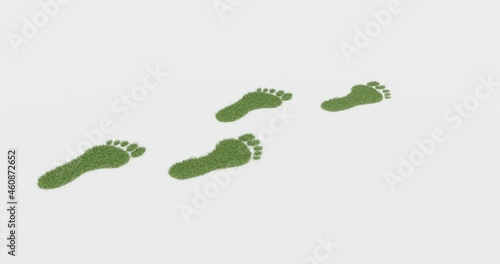Green grass growing footprints, 3d animation on white background