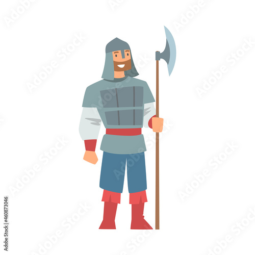 Slav or Slavonian Man Bogatyr Character in Harness with Hatchet Vector Illustration