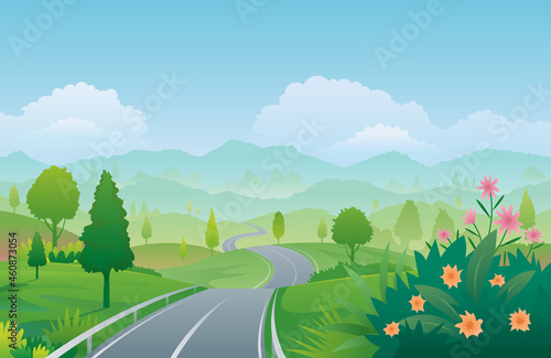 Winding Road Mountain Natural Scenery Background