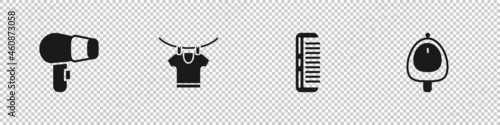 Set Hair dryer, Drying clothes, Hairbrush and Toilet urinal or pissoir icon. Vector