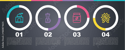 Set line Manual coffee grinder, Electric, Coffee jar bottle and Medal for. Business infographic template. Vector