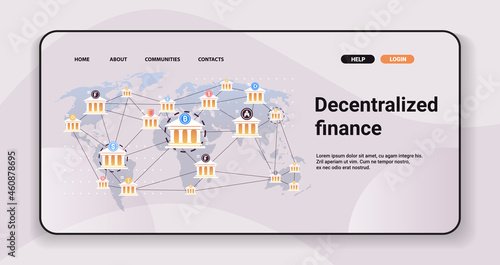 DeFi decentralized finance system cryptocurrency and blockchain technology concept horizontal