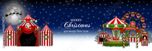 merry christmas banner with funfair and circus	
