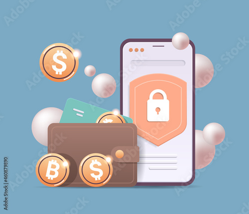 crypto wallet with golden coins on smartphone screen cryptocurrency blockchain technology digital currency