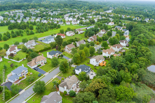 Fototapeta Naklejka Na Ścianę i Meble -  Aerial view modern residential district in American town, residential neighborhood in Woodbridge NJ