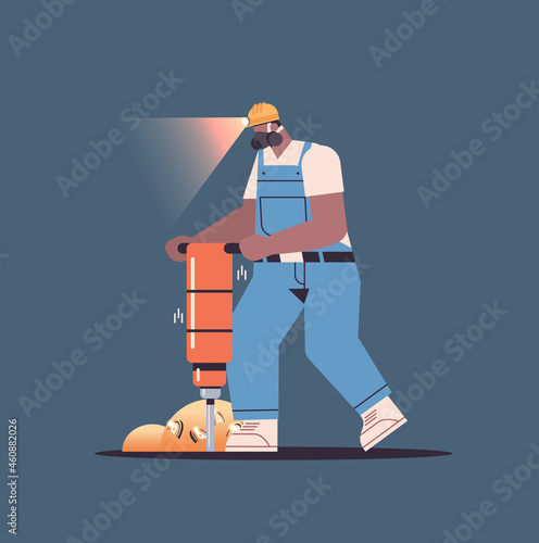 man miner digging and extracting bitcoins in mine cave mining crypto coins digital cryptocurrency blockchain