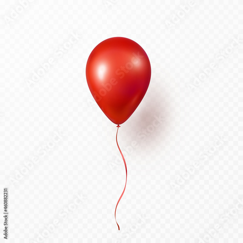 Balloon isolated on transparent background. Vector realistic red festive 3d helium ballon template for birthday, anniversary party design