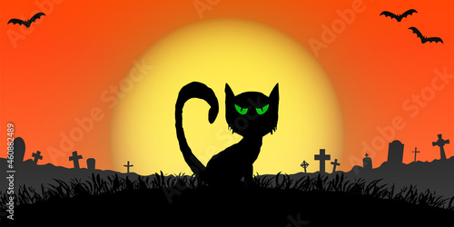 halloween spooky cat in front of full moon