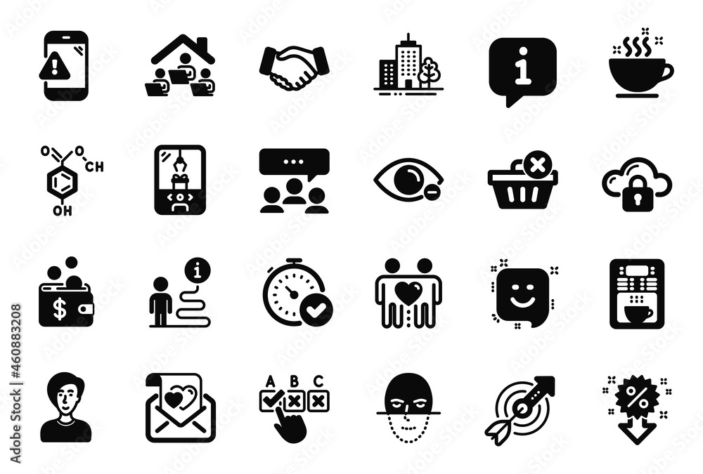 Vector Set of Business icons related to Friends couple, Coffee cup and Chemical formula icons. Warning message, Target and Correct checkbox signs. Coffee maker, Work home and Meeting. Vector Vector Set of Business icons related to Friends couple, Coffee cup and Chemical formula icons. Warning message, Target and Correct checkbox signs. Coffee maker, Work home and Meeting. Vector