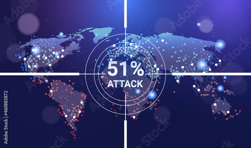 51 percent attack on blockchain stealing cryptocurrency blockchain network hacking concept