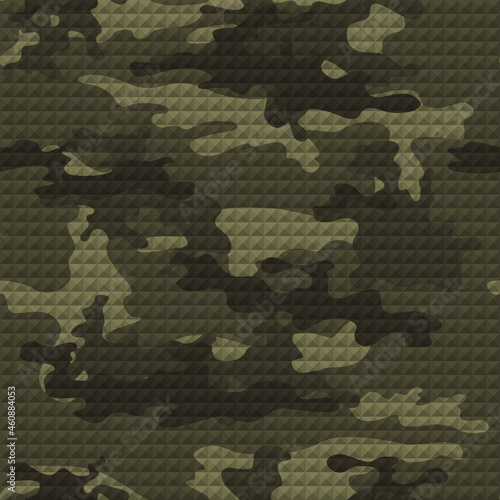  Abstract military camouflage pattern, 3d vector background, khaki woodland design.