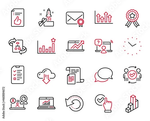 Vector Set of Education icons related to Sales diagram, Recovery data and Approved teamwork icons. 3d chart, Efficacy and Documents signs. Time, Innovation and Upper arrows. Checkbox. Vector