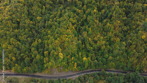 Misty Autumn Mountain Aerial View