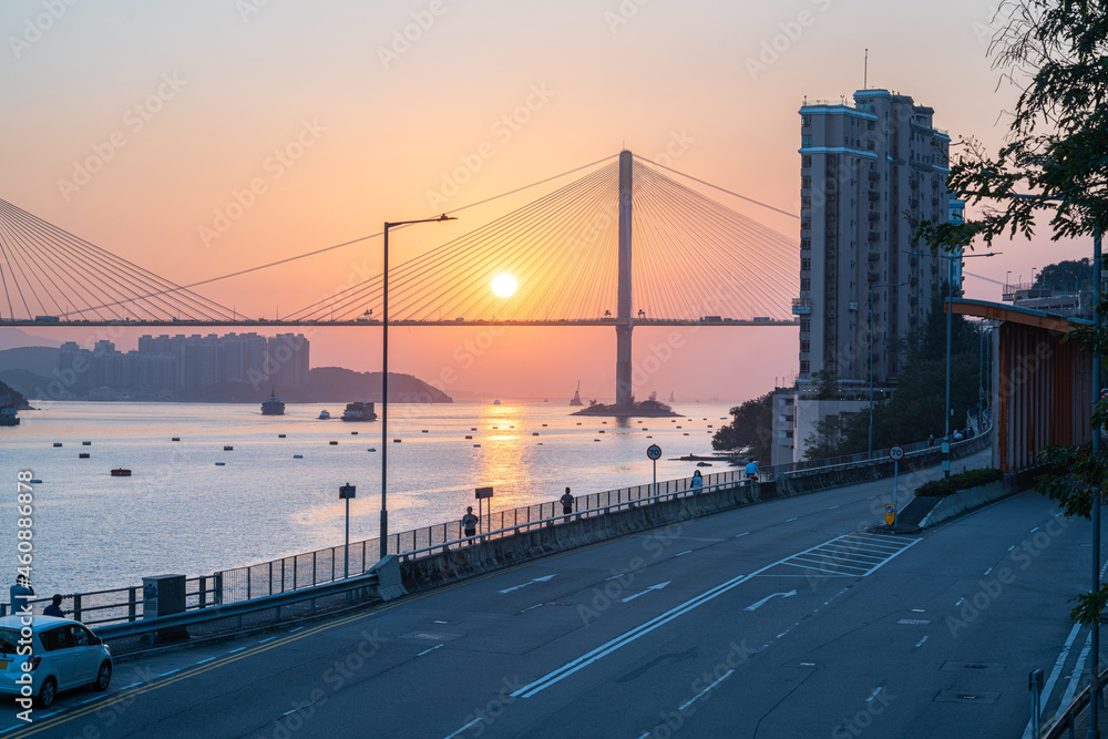 Sunset and the bridge - reflection and slow - Tsuen Wan Promenade_Hong Kong