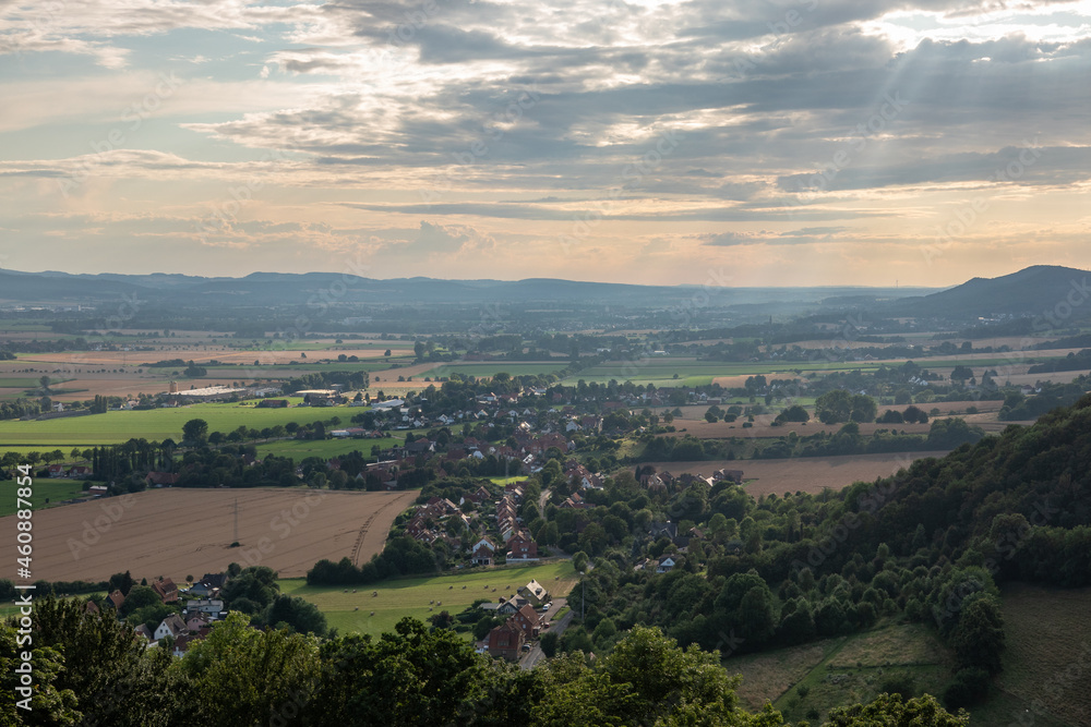 Country landscape over village Schaumburg in Germany