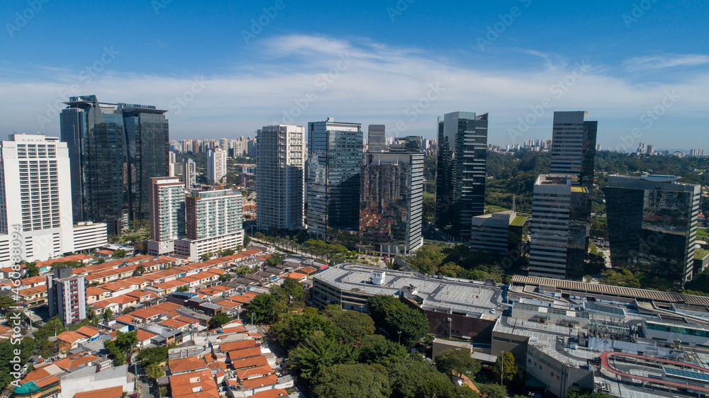 Aerial drone view of the Brooklin neighborhood in São Paulo, Brazil. 
Beautiful new buildings for housing and offices