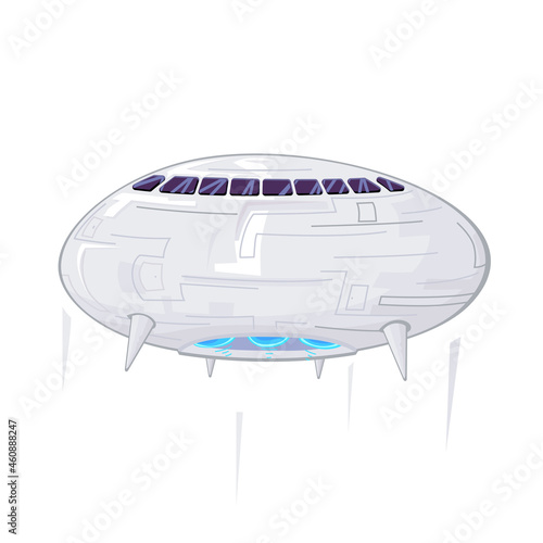 The unidentified flying object cartoon (UFO) isolated on white background.Vector illustration of alien spaceship.