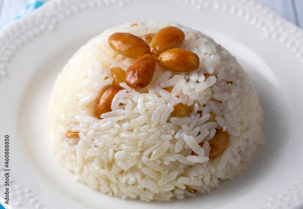Traditional delicious Turkish food; Almond rice pilaf (Turkish name; Bademli pirinc pilavi) Traditional delicious Turkish food; Almond rice pilaf (Turkish name; Bademli pirinc pilavi)